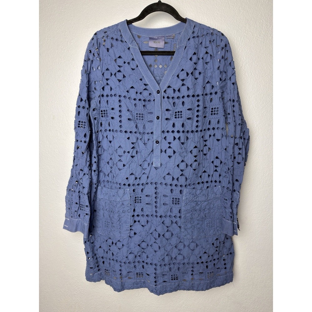 Maeve Women's XL Bluebelle Geo Eyelet Shirtdress Beach Coastal Dress Coquette